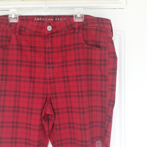 AEO Next Level Stretch High Rise Red Plaid Jeggings - Picture 5 of 13